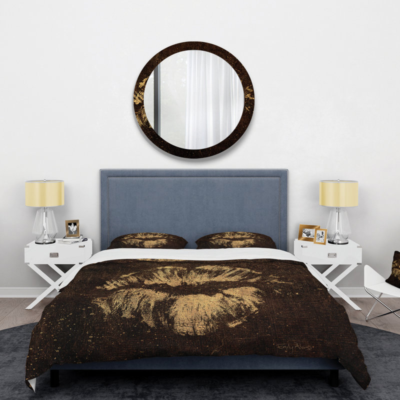 Gold Fashions Lips - Ensemble de housse de couette tendance - Polyester en microfibre, Housse simple + 1 taie décorative