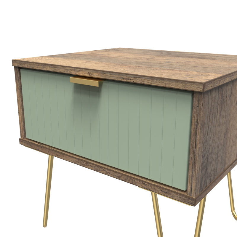 Beranda 45 cm W Bedside Table, Reed Green/Vintage Oak