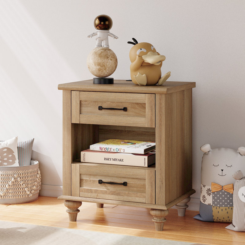 Table de chevet en chêne pour enfants avec station de charge pour chambre d'enfant, Chêne