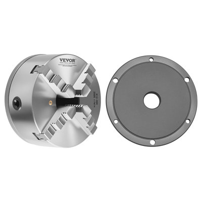 4-Jaw Lathe Chuck, 8 Inch (200 mm), Self-Centering Chuck with 1 1/2 in-8 Threaded Backing Plate, 0.16-7.87 in (4-200 mm) Clamping Range with T-wrench Screws, HT300 Material, for Wood Metal Lathe