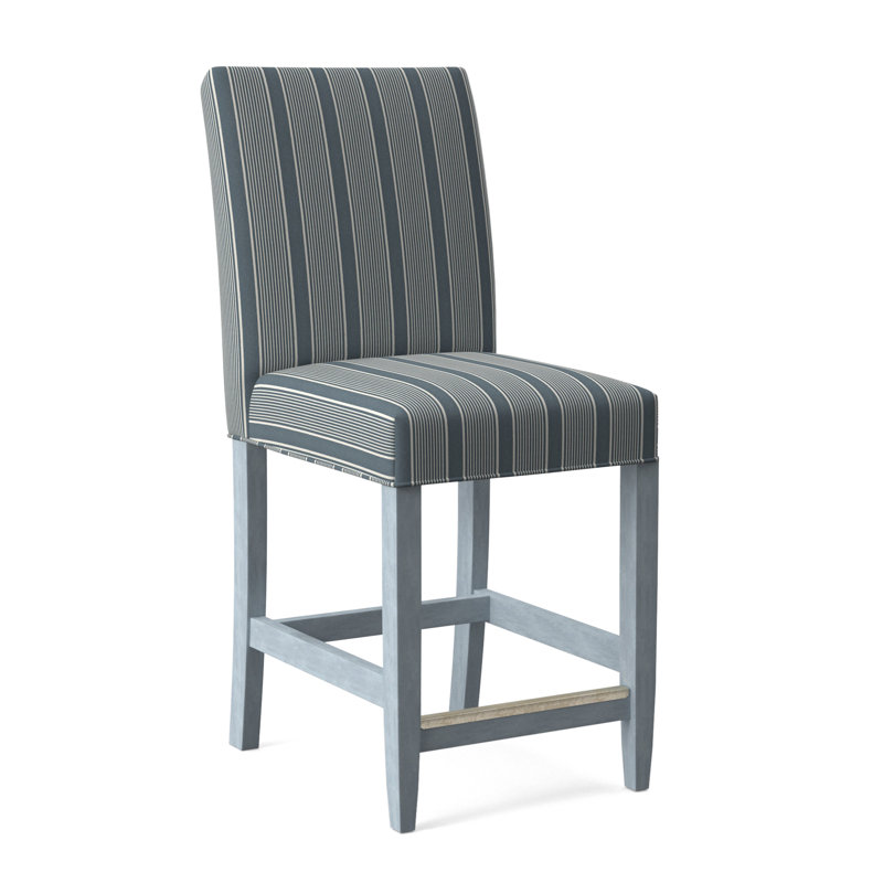 Manhattan Upholstered Stool with Solid Wood Frame, Ivory Crypton Performance; 0886-91, Sea Glass Finish