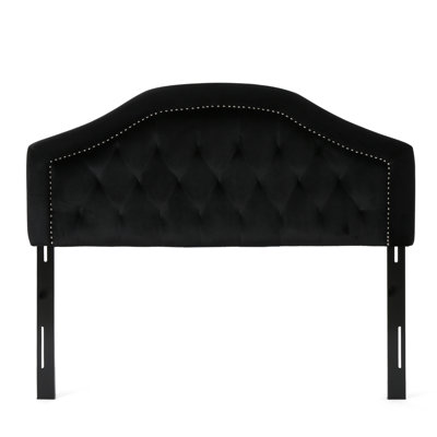 Black Velvet Queen Headboard With Contemporary And Button Details Style In Dark