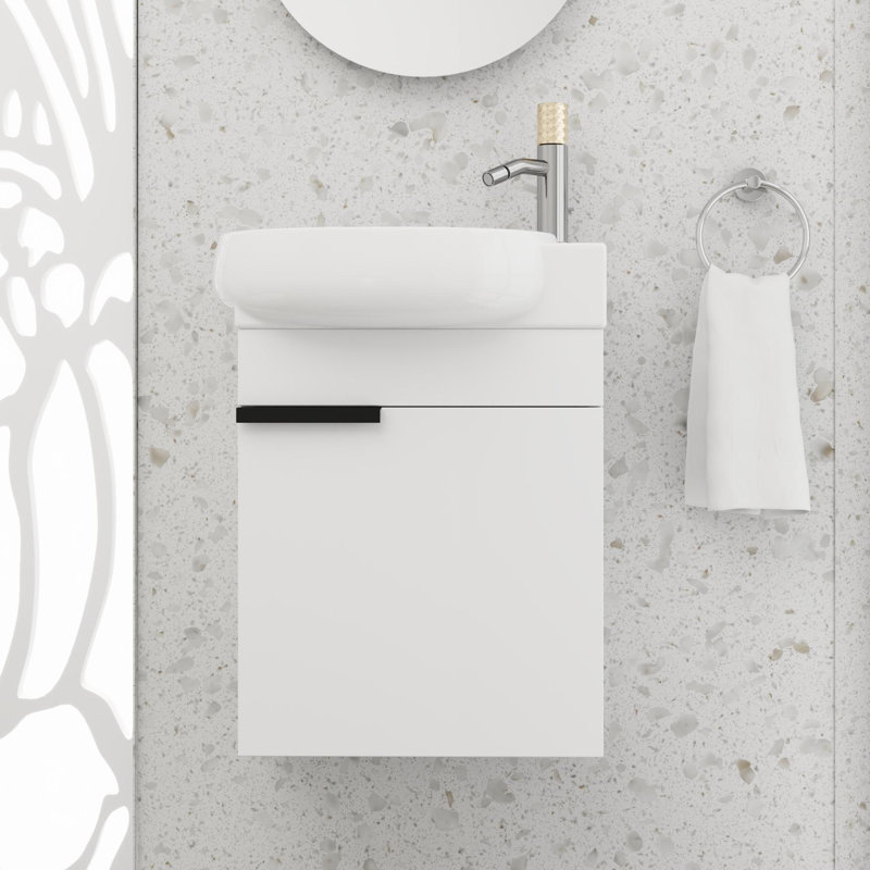 16" Small Bathroom Vanity Set，Single Wall-Mounted Bathroom Vanity Set，Floating Bathroom Vanity with Ceramic Sink Top, White