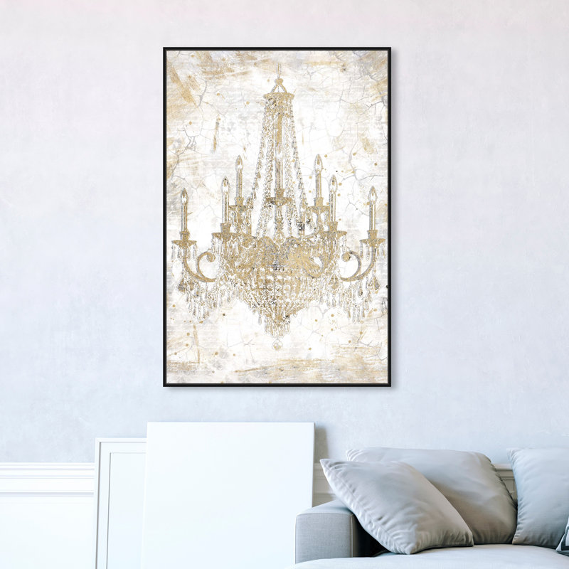 Fashion And Glam " Fashion And Glam White And Gold Chandelier " by Oliver Gal, Black Floater Framed, 45" H x 30" W