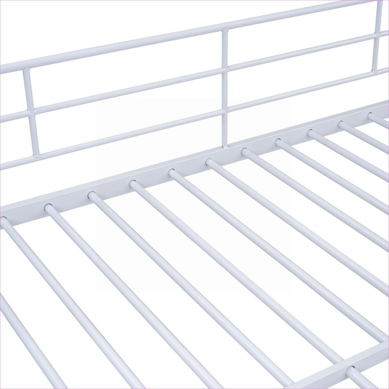 Lit superposé simple au-dessus de simple, structure en fer compacte avec échelle intégrée et garde-robe, blanc doux