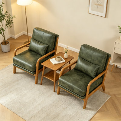 26" W Mid-Century Solid Wood Frame Breathable Fabric Accent Lounge Chairs