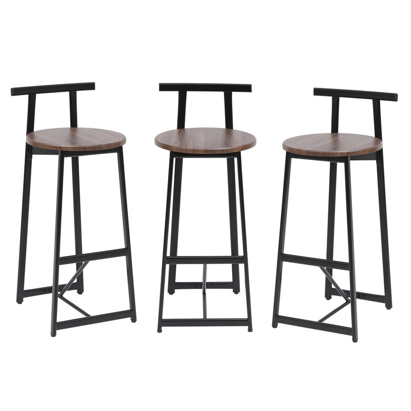 Bar Stools Kitchen Island Bar Chairs Set Of 3 Metal Counter Barstools With Backrest For Dining Pub Room, Brown/Black
