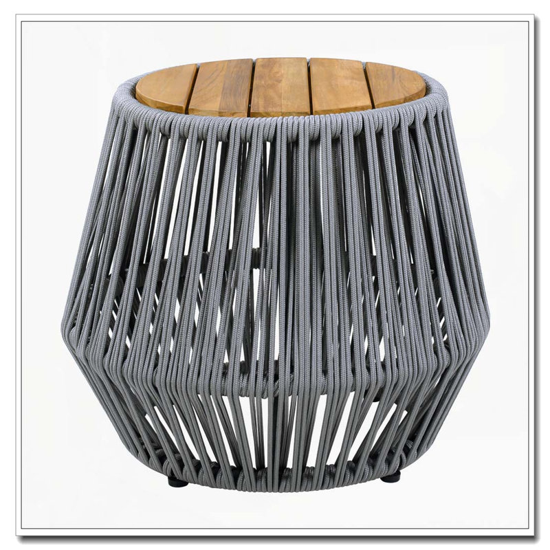Table d'appoint en bois d'acacia avec base en corde beige, Gris, teck