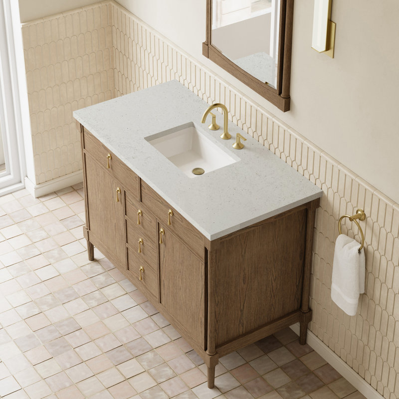 Kinnsden 48" W Single Vanity, Lime Delight Silestone, 8" Widespread, Weathered Oak