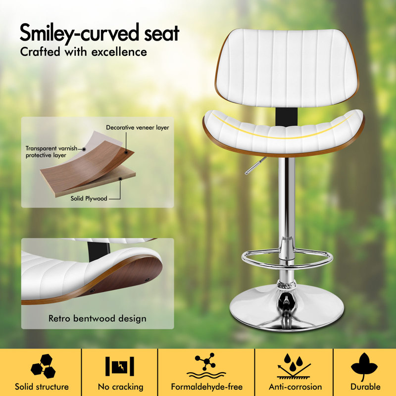 1x Swivel Bentwood Bar Stool, White