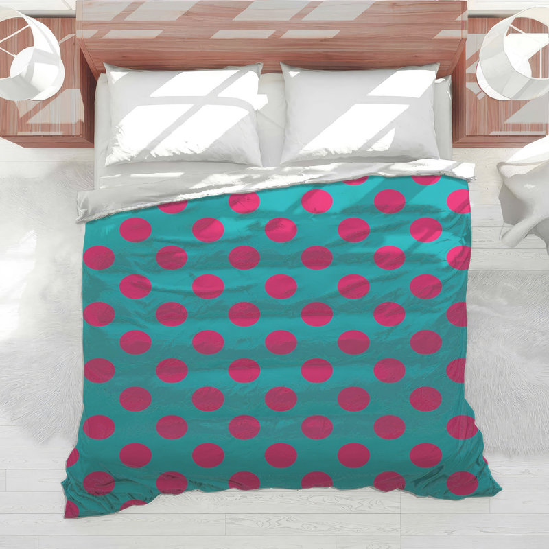Teal Pink Polka Dots Comforter, King