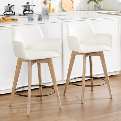 Tabouret de comptoir pivotant en cuir L 26 po avec pieds en bois massif brossé Lovetro