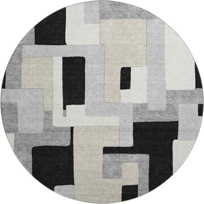 Premium Machine Washable Prisco Black Rug