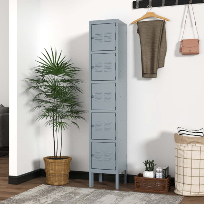 Gray 66-Inch Steel 5-Door Office Storage Locker Cabinet