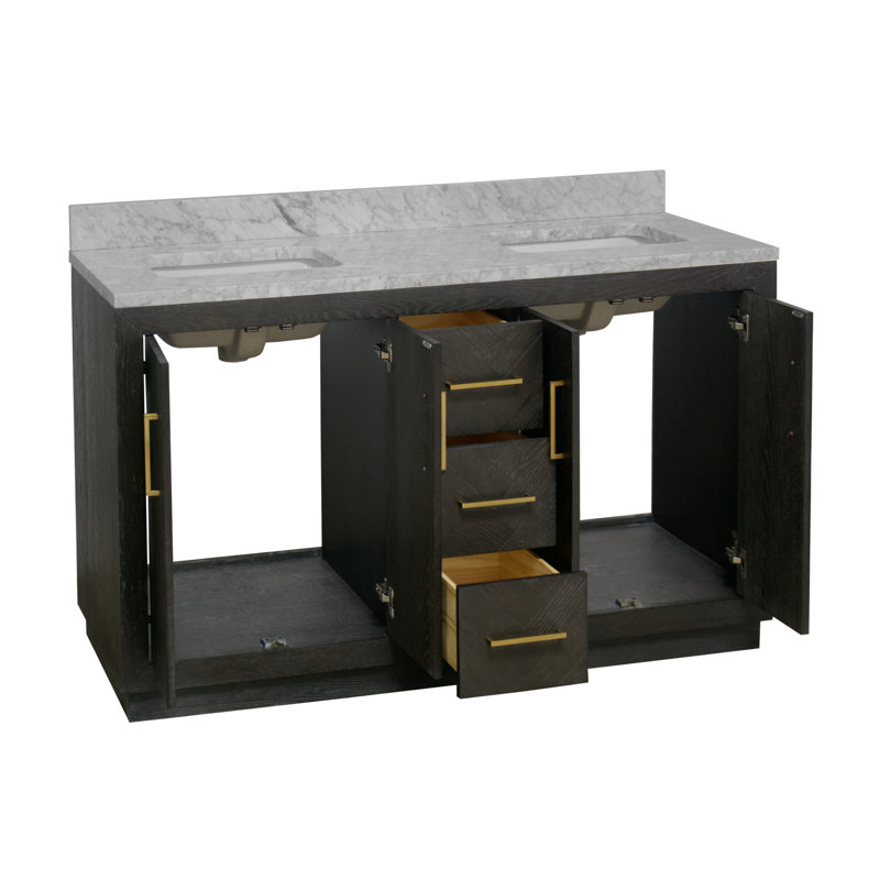 Ensemble de meuble-lavabo double 60 po Sadelle, Chêne foncé