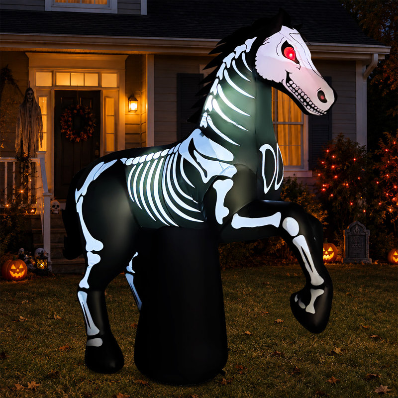  Cheval squelette gonflable d'Halloween de 6,6 pi avec lumières DEL intégrées