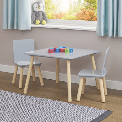 Kids Grey and Pinewood Table and Two Chairs Set