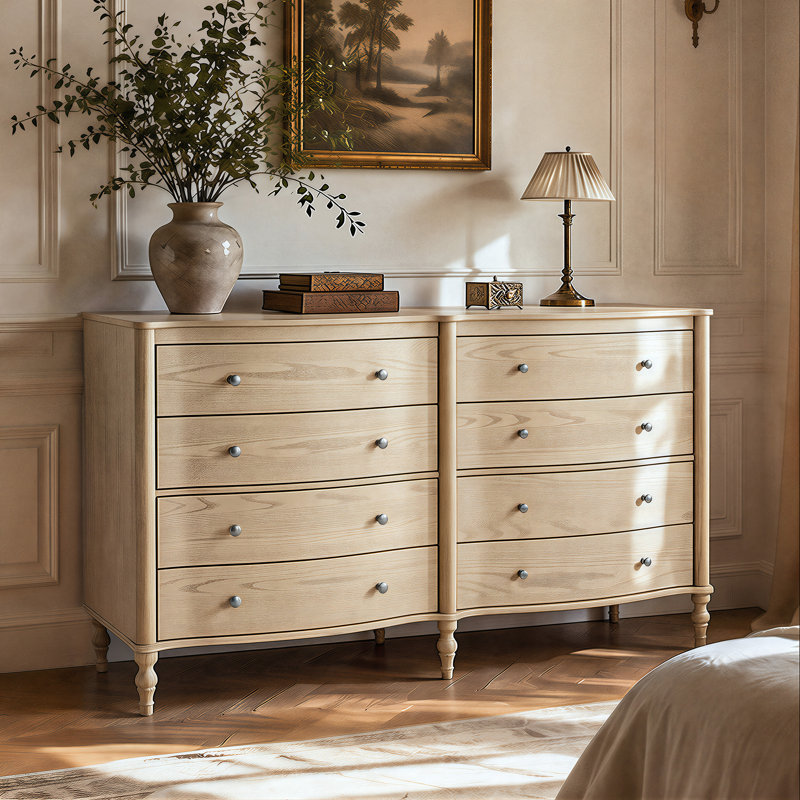 Commode 8 tiroirs 63 po Aaron, Bois jaune