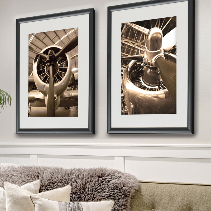 «Airplane Engine», ensemble de 2 reproductions de photos encadrées, Noir