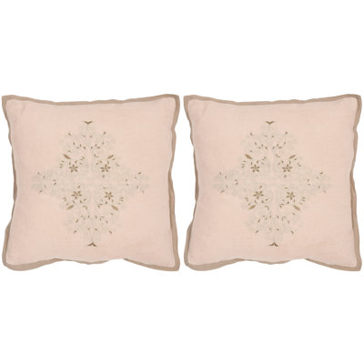 Embroidered Feather Linen Reversible Throw Pillow
