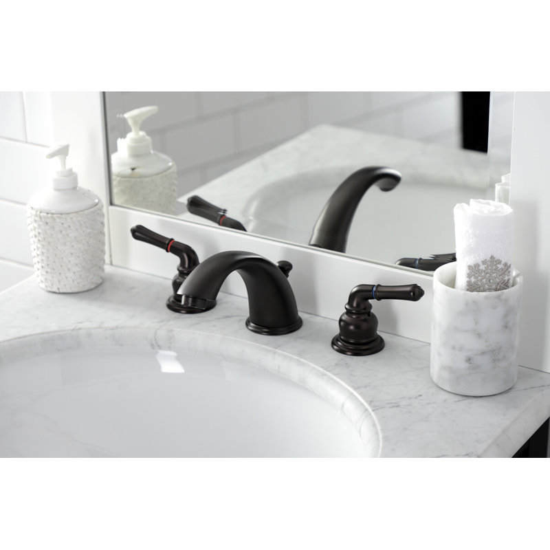 Kingston Brass Magellan Two-Handle 3-Hole Deck Mount Widespread Bathroom Faucet with Brass Pop-Up Drain, Oil Rubbed Bronze