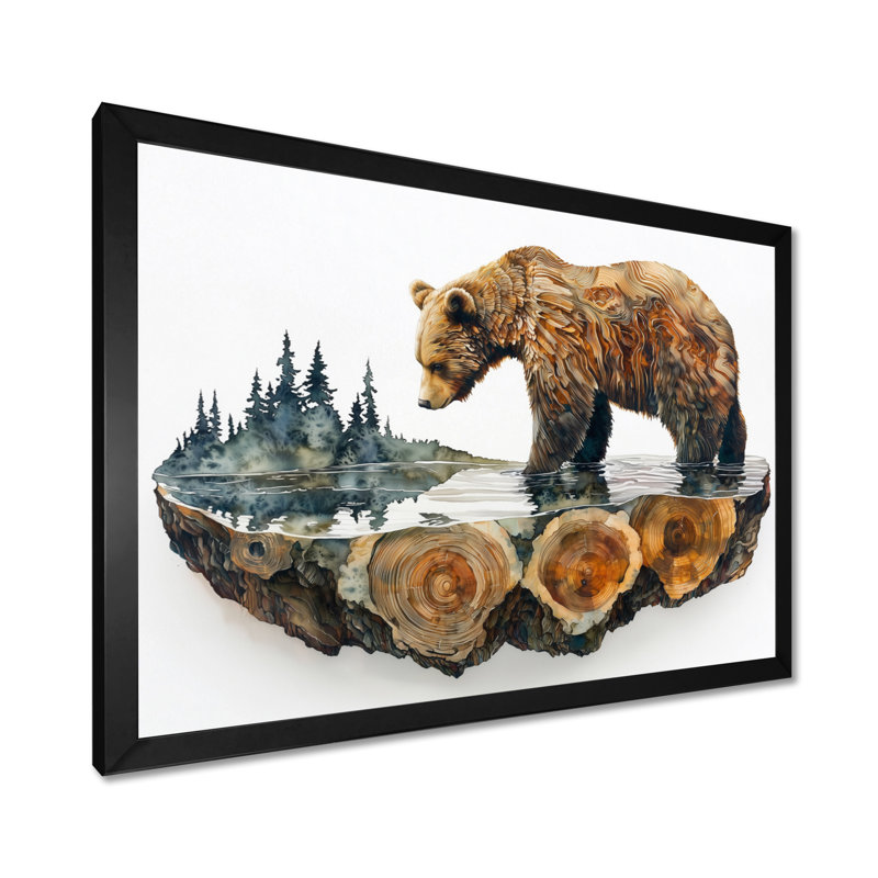 «Grizly Bear Animal A Winter Landscape I», art mural ours, H 16 po x l 32 po, Cadre simple, Noir