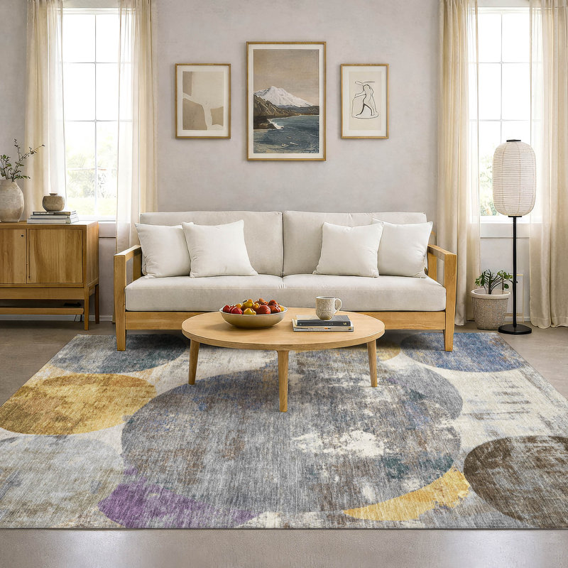 Tapis à pois Mayfield AMF2381 lavable à la machine Premium, Gris, 5 pi x 7 pi 6 po
