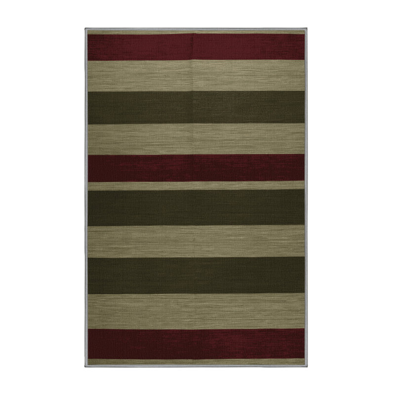 Tapis brun à rayures horizontales lavable à la machine, Rectangle 6 pi x 9 pi
