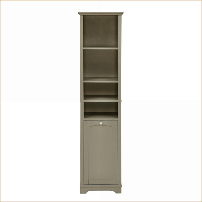 Cabinets with 4 Adjustable Shelves &amp; Laundry Hamper, 15.8"D x 13.8"W x 63.8"H Slate Gray Small Space Storage | Minimalist | MDF