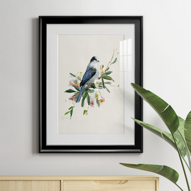 Spring Spring Gray Jay - peinture encadrée, H 18,5 po x l 24,5 po x P 1,5 po, Noir