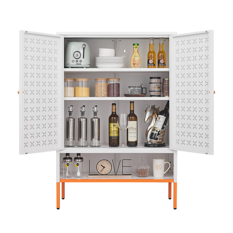 Grid Double Door Shoe Cabinet, Three Adjustable Compartments For Flexible Storage, Suspended Hollow Shoe Changing Compartment, Bottom 15Cm Moisture-Proof High Foot Design