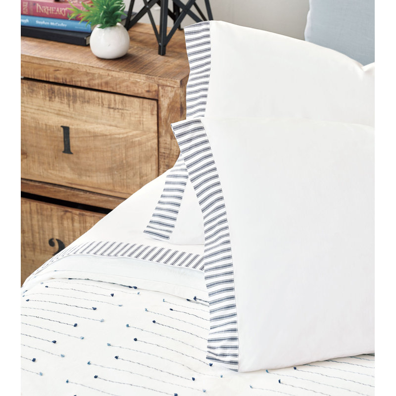 Blass Ticking Egyptian Cotton Percale, King Pillowcase, Navy