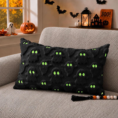 Housses de coussin d'Halloween 30x50 cm, fantôme noir en peluche, décoration d'Halloween 095F12, taies d'oreiller douces en fausse fourrure, pour fauteuil, canapé, chambre, salon, décoration de l'Action de grâce
