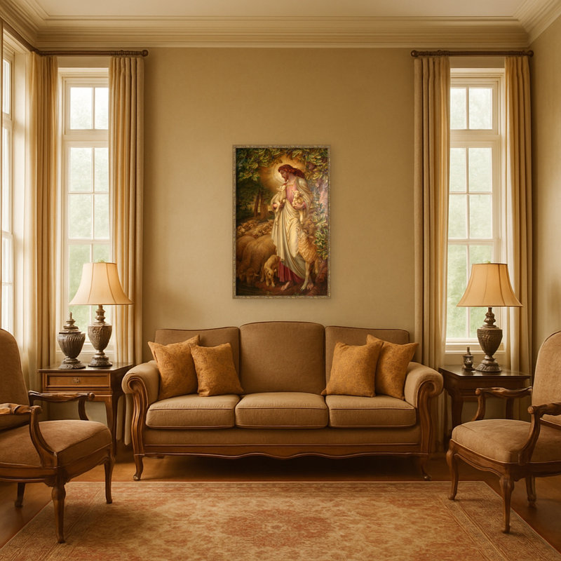 «The Good Shepherd» par Frederic James Shields, reproduction d'art sur toile encadrée
