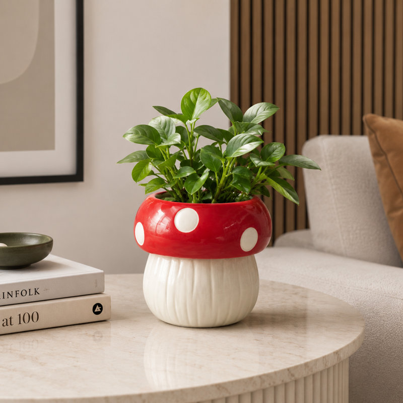 Décoration d'intérieur en forme de champignon en grès et porcelaine en forme de champignon, blanc, 5 po