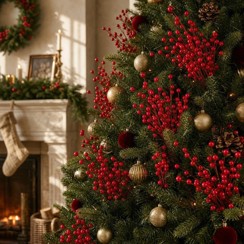 Vaporisateur de baies rouges 17 pouces (24 tiges) - Décoration de Noël festive