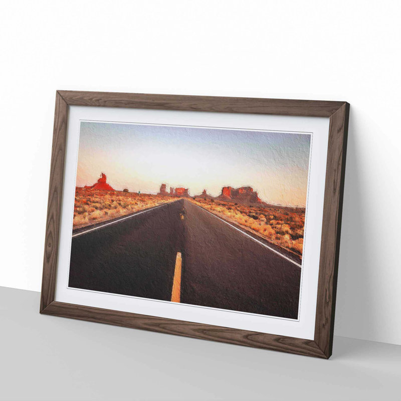 Road Through Arizona - Picture Frame Painting Print, 27cm H x 36cm W x 2cm D, Walnut Framed