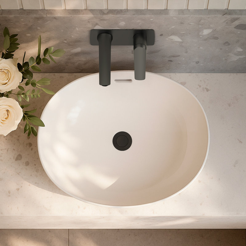 EVERSTEIN Concealed Wall-Mounted Basin Mixer Tap with Pop-Up Waste, Matte Black