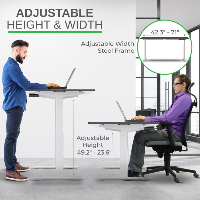Uncaged Ergonomics Rise Up 48" x 30" Dual-Motor Electric Standing Desk - Height Adjustable Sit-Stand Desk with Memory Presets, Black MDF Top, White Frame