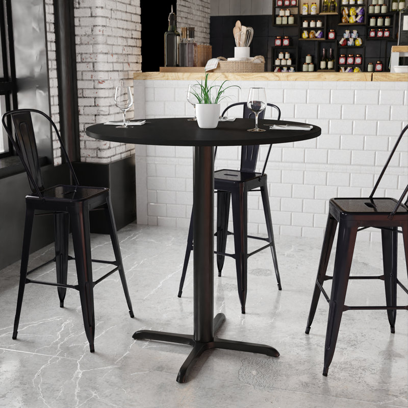42'' Round Black Laminate Bar Height Table with X-Base