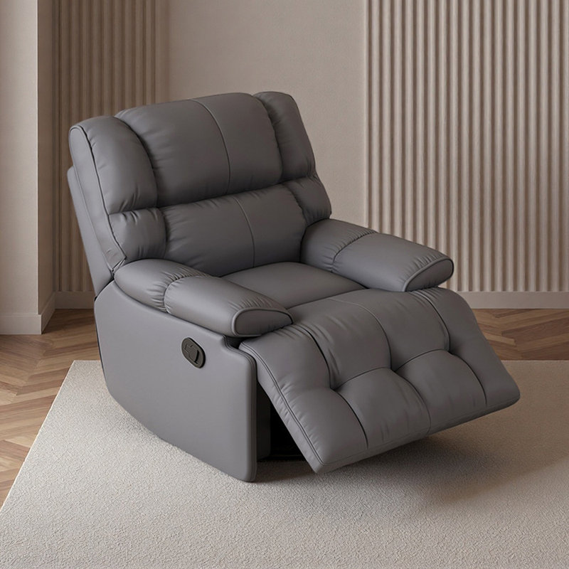 Single Manual Living Room 360° Swivel Recliner, Gray Faux Leather