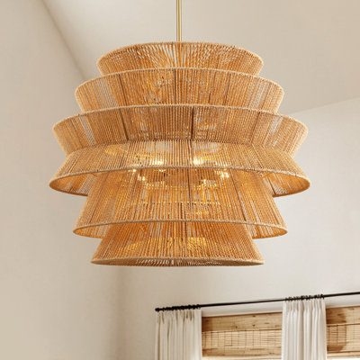 8 - Light Dimmable Hand-woven Rattan Tiered Chandelier