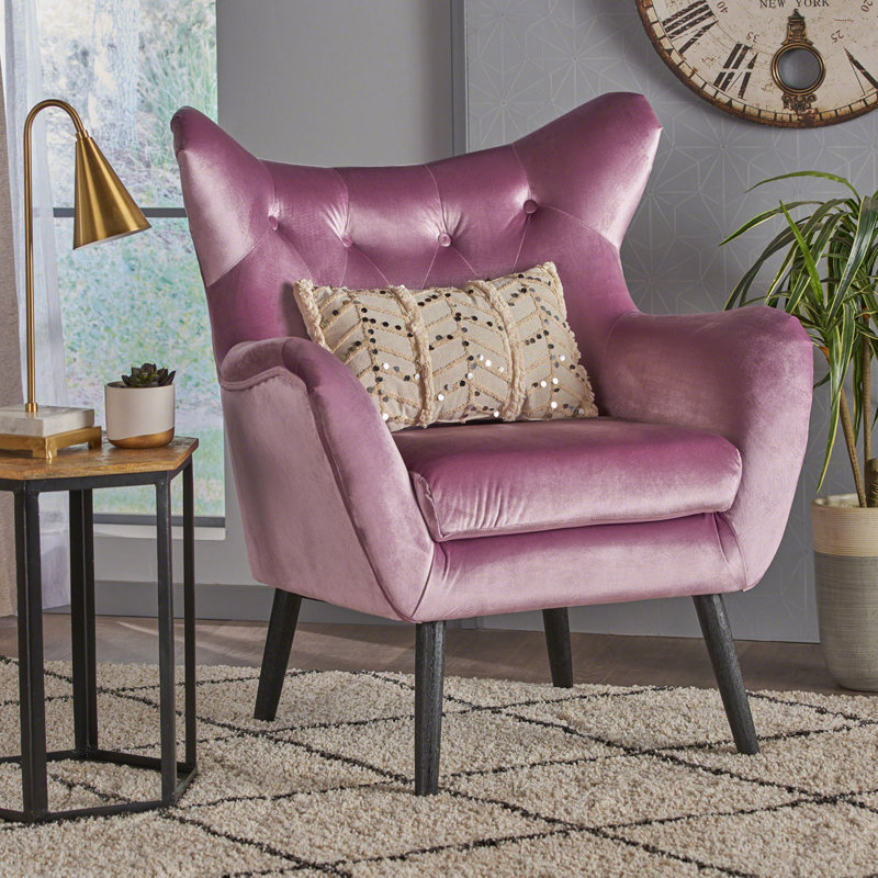 Fauteuil à oreilles rembourré, Lavande, Noir, H 39,72 po x l 28,47 po x P 34,26 po