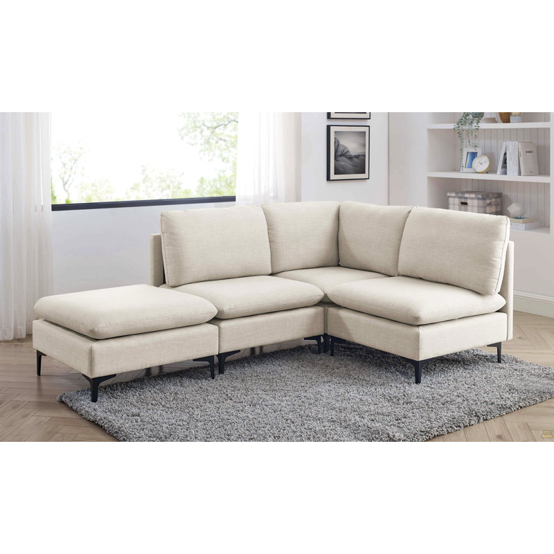 Canapé modulaire en lin rembourré avec pieds en métal, Blanc