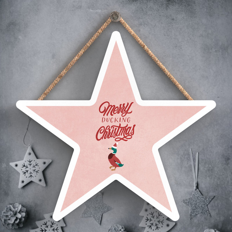 Xmas Merry Ducking Christmas Wooden Star Plaque