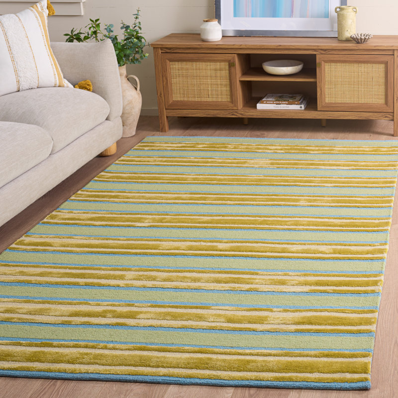 Tapis rayé orange / vert Iosif, Rectangle de 5 pi x 8 pi