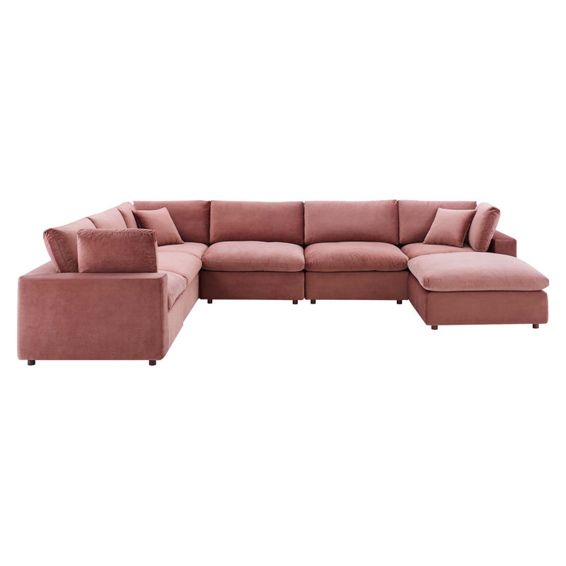 Canapé modulaire en velours rembourré 7 pièces Modway Commix, Vieux rose