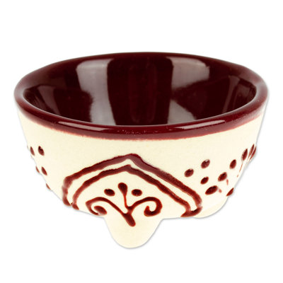 Red Barrel Studio Handmade Maroon Lines Ceramic Pinch Bowl