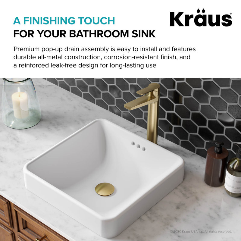 Brushed Gold Brass Pop-Up Bathroom Sink Drain with Overflow