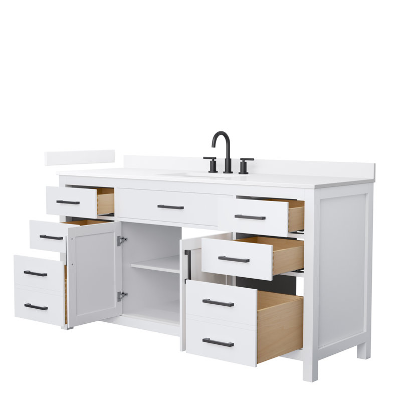 Beckett 66" Freestanding Single Bathroom Vanity with Quartz Top, White, White Quartz, Matte Black